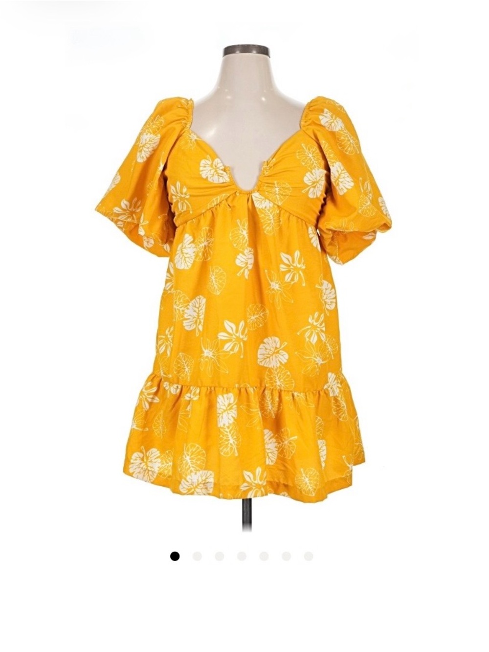 Yellow Floral Puff-Sleeve Babydoll Blouse